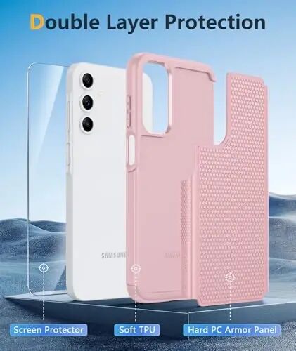 FNTCASE for Galaxy A15-5G Phone Case: Dual Layer Samsung A15 5G Cover Pink | Non Slip Matte Textured Protective Cases With Screen Protector, Military Grade Shockproof Drop Protection, Daily Use, Pink - 3