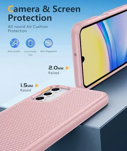 FNTCASE for Galaxy A15-5G Phone Case: Dual Layer Samsung A15 5G Cover Pink | Non Slip Matte Textured Protective Cases With Screen Protector, Military Grade Shockproof Drop Protection, Daily Use, Pink - 6
