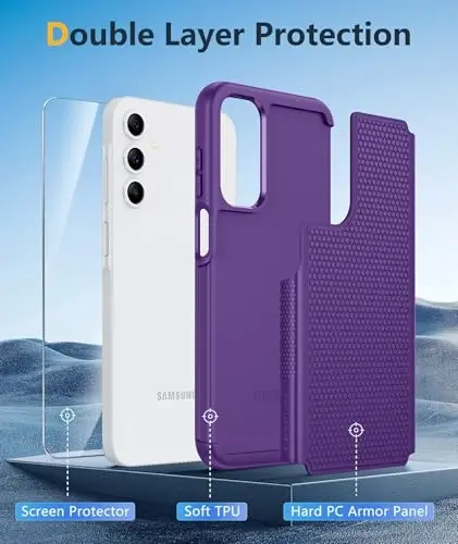 FNTCASE for Galaxy A15-5G Phone Case - Samsung A15 5G Military Grade Drop Protection, 14ft Drop Tested, Screen Protector Included, Anti-Slip Matte Textured, TPU+PC Dual Layer Shockproof Cover (Purple) - 3