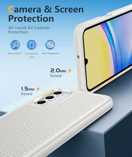 FNTCASE for Galaxy A15-5G Phone Case - Samsung A15 5G Military Grade Drop Protection, 14ft Drop Tested, Screen Protector Included, Anti-Slip Textured, TPU+PC Dual Layer Shockproof Cover (Off-White) - 6