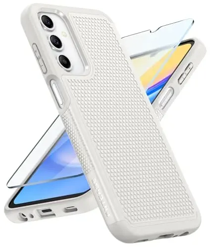 FNTCASE for Galaxy A15-5G Phone Case - Samsung A15 5G Military Grade Drop Protection, 14ft Drop Tested, Screen Protector Included, Anti-Slip Textured, TPU+PC Dual Layer Shockproof Cover (Off-White) 