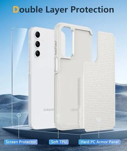 FNTCASE for Galaxy A15-5G Phone Case - Samsung A15 5G Military Grade Drop Protection, 14ft Drop Tested, Screen Protector Included, Anti-Slip Textured, TPU+PC Dual Layer Shockproof Cover (Off-White) - 3