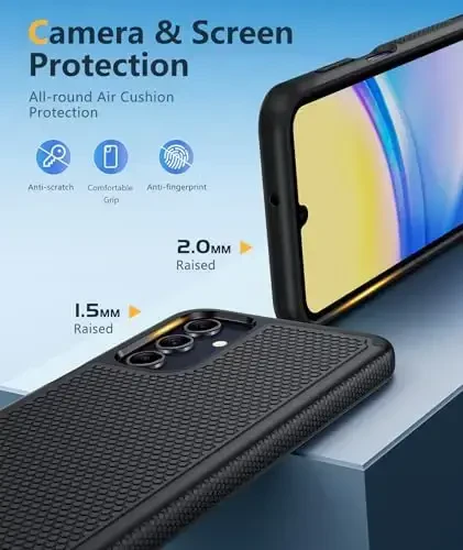 FNTCASE for Galaxy A15-5G Phone Case: Samsung Galaxy A15 5G Dual Layer Protective Heavy Duty Cover Shockproof with Non Slip Textured Back - Military Protection Bumper Tough - 6.5inch Black - 6