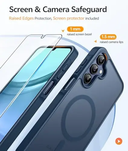 FNTCASE for Galaxy A15 5G Telefon G‘ilofi: [Magsafe bilan mos keladi] [Ekran Himoyachisi] Samsung A15 G‘ilofi uchun Mat Shaffof Harbiy Darajadagi Himoya - Ko‘k - 4