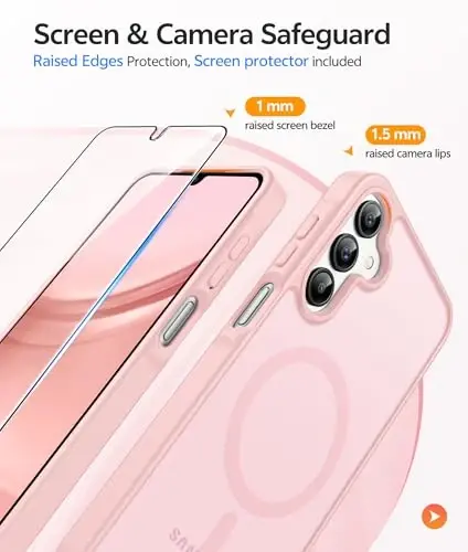 FNTCASE for Galaxy A15 5G Telefon G‘ilofi: [Magsafe bilan mos keladi] [Ekran Himoyachisi] Samsung A15 G‘ilofi uchun Mat Shaffof Harbiy Darajadagi Himoya - Och Pushti - 4