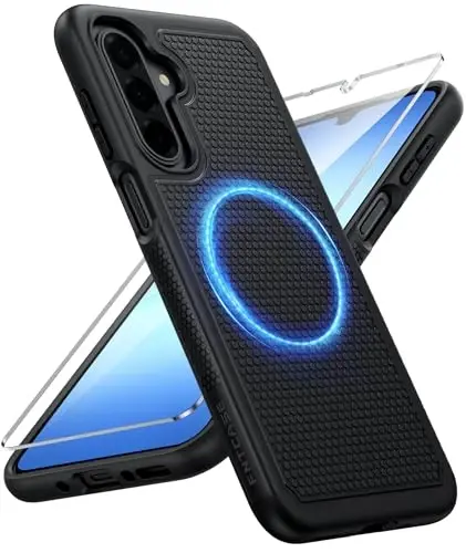 FNTCASE for Galaxy A17/16 5G Phone Case - Samsung A17 Magnetic Cover [Fit for Magsafe] with Screen Protector, Anti-Slip Textured, TPU+PC Dual Layer Shockproof, Military Grade Drop Protection (Black) - 1