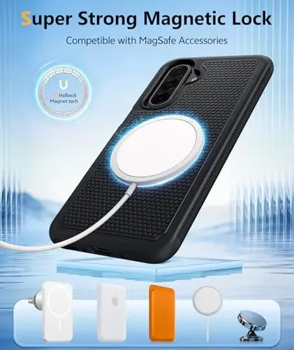 FNTCASE for Galaxy A17/16 5G Phone Case - Samsung A17 Magnetic Cover [Fit for Magsafe] with Screen Protector, Anti-Slip Textured, TPU+PC Dual Layer Shockproof, Military Grade Drop Protection (Black) - 3