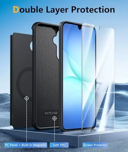 FNTCASE for Galaxy A17/16 5G Phone Case - Samsung A17 Magnetic Cover [Fit for Magsafe] with Screen Protector, Anti-Slip Textured, TPU+PC Dual Layer Shockproof, Military Grade Drop Protection (Black) - 4