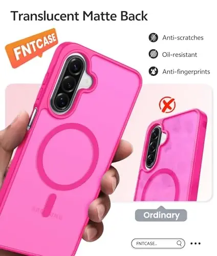 FNTCASE for Galaxy A17/A16 5G Phone Case: for Samsung A17 Cases [Compatible with Magsafe] [Screen Protector] Matte Translucent Military Grade Protection for Samsung A 17 & A 16 4G Cover - Hot Pink 