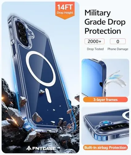 FNTCASE for Galaxy A17/A16 5G Phone Case: for Samsung A17 Cases [Fit for Magsafe] [Screen Protector] Anti Yellowing Transparent Clear - Military Grade Protection for Samsung A 17 & A 16 4G - Clear 