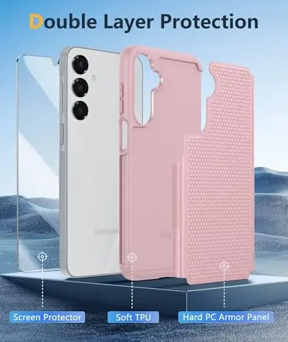 FNTCASE for Galaxy A17/A16 5G Phone Case - Samsung A17 Military Grade Drop Protection, 14ft Drop Tested, Screen Protector Included, Anti-Slip Matte Textured, TPU+PC Dual Layer Shockproof Cover (Pink) - 3