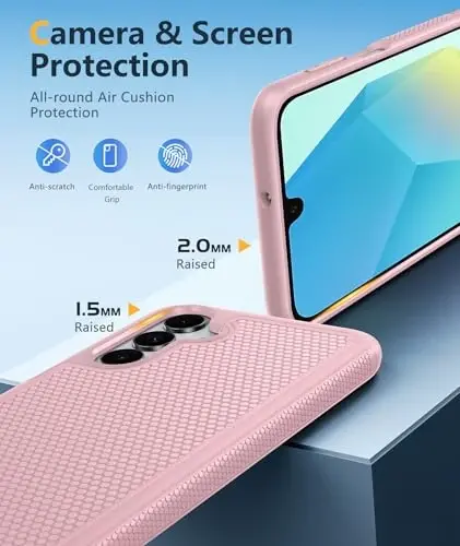 FNTCASE for Galaxy A17/A16 5G Phone Case - Samsung A17 Military Grade Drop Protection, 14ft Drop Tested, Screen Protector Included, Anti-Slip Matte Textured, TPU+PC Dual Layer Shockproof Cover (Pink) - 6