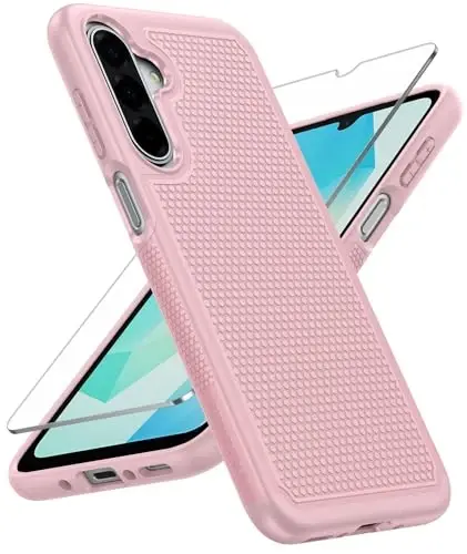 FNTCASE for Galaxy A17/A16 5G Phone Case - Samsung A17 Military Grade Drop Protection, 14ft Drop Tested, Screen Protector Included, Anti-Slip Matte Textured, TPU+PC Dual Layer Shockproof Cover (Pink) - 1