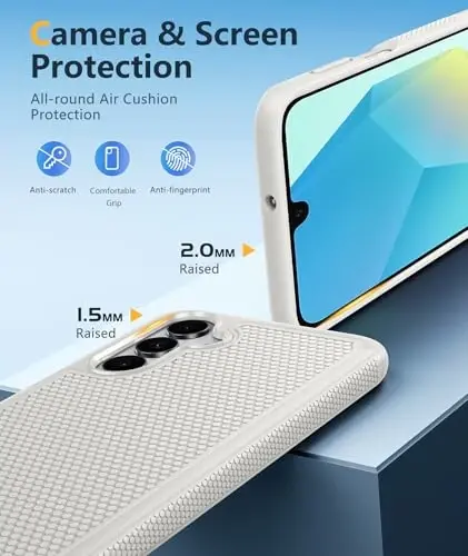 FNTCASE for Galaxy A17/A16 5G Phone Case - Samsung A17 Military Grade Drop Protection, 14ft Drop Tested, Screen Protector Included, Anti-Slip Textured, TPU+PC Dual Layer Shockproof Cover (Off-White) - 5