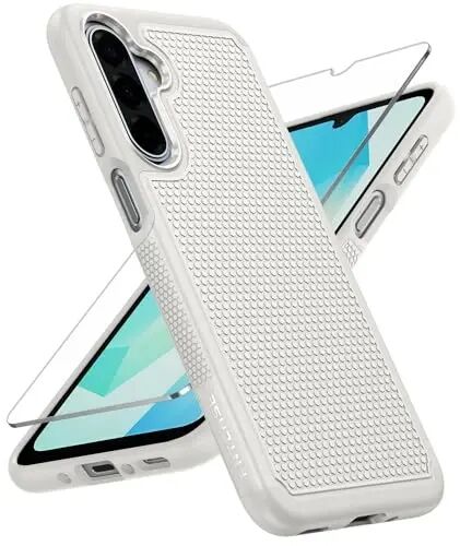 FNTCASE for Galaxy A17/A16 5G Phone Case - Samsung A17 Military Grade Drop Protection, 14ft Drop Tested, Screen Protector Included, Anti-Slip Textured, TPU+PC Dual Layer Shockproof Cover (Off-White) - FNTCASE