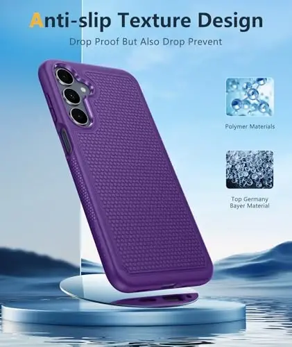 FNTCASE for Galaxy A17/A16 5G Phone Case - Samsung A17 Military Grade Drop Protection, 14ft Drop Tested, Screen Protector Included, Anti-Slip Textured, TPU+PC Dual Layer Shockproof Cover (Purple) - 4
