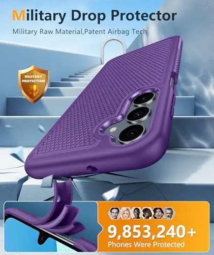 FNTCASE for Galaxy A17/A16 5G Phone Case - Samsung A17 Military Grade Drop Protection, 14ft Drop Tested, Screen Protector Included, Anti-Slip Textured, TPU+PC Dual Layer Shockproof Cover (Purple) - 5