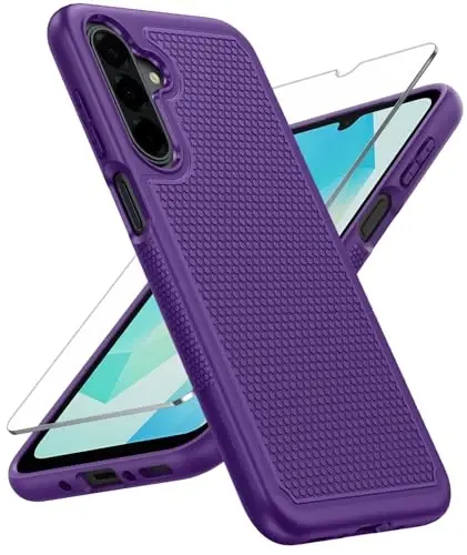 FNTCASE for Galaxy A17/A16 5G Phone Case - Samsung A17 Military Grade Drop Protection, 14ft Drop Tested, Screen Protector Included, Anti-Slip Textured, TPU+PC Dual Layer Shockproof Cover (Purple) - 1