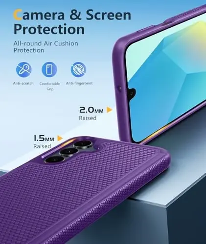 FNTCASE for Galaxy A17/A16 5G Phone Case - Samsung A17 Military Grade Drop Protection, 14ft Drop Tested, Screen Protector Included, Anti-Slip Textured, TPU+PC Dual Layer Shockproof Cover (Purple) 