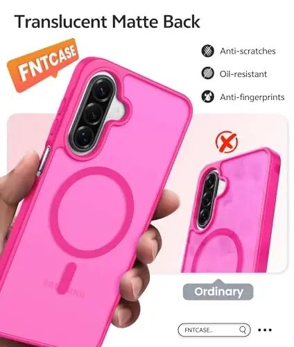 FNTCASE for Galaxy A17/A16 5G Telefon G‘ilofi: Samsung A17 G‘iloflari uchun [Magsafe bilan mos keladi] [Ekran Himoyachisi] Mat Shaffof Harbiy Darajadagi Himoya Samsung A 17 va A 16 4G Qopqog‘i - To‘q Pushti - FNTCASE