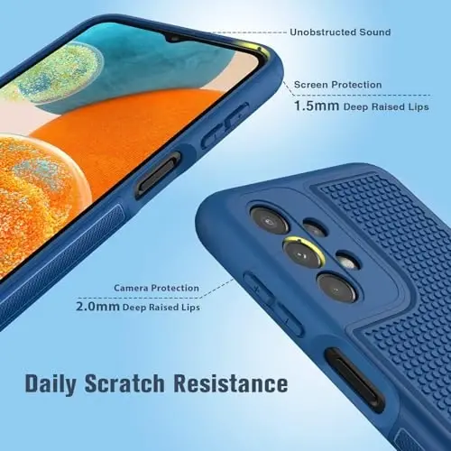 FNTCASE for Galaxy A23-5G Phone Case: Samsung Dual Layer Non Slip Cover | With Screen Protector, Military Grade Shockproof Drop Protection, Matte Textured Protective Cases for Daily Use, Blue 