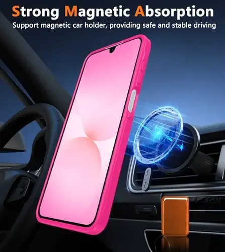 FNTCASE for Galaxy A26 5G Phone Case: Magnetic Matte Translucent Military Grade Drop Protection Cell Phone Cover - Slim Rugged Durable Shockproof Protective for Samsung A26 Cases - Hot Pink - 4