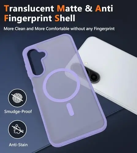 FNTCASE for Galaxy A26 5G Phone Case: Magnetic Matte Translucent Military Grade Drop Protection Cell Phone Cover - Slim Rugged Durable Shockproof Protective for Samsung A26 Cases - Light Purple - 5