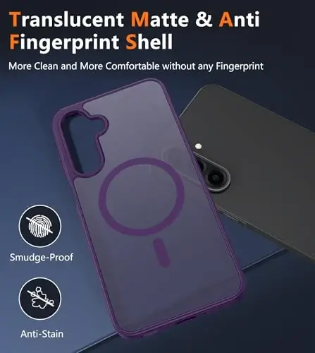 FNTCASE for Galaxy A26 5G Phone Case: Magnetic Matte Translucent Military Grade Drop Protection Cell Phone Cover - Slim Rugged Durable Shockproof Protective for Samsung A26 Cases - Purple - 5