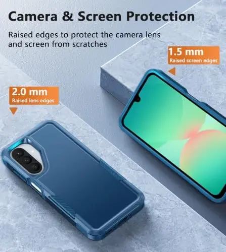 FNTCASE for Galaxy A26-5G Phone Case: Samsung A26 5G Dual Layer Shockproof Protective Cell Phone Cover with Screen Protector, Military Grade Drop Protection - 6.7 inch (Matte Blue) - 5