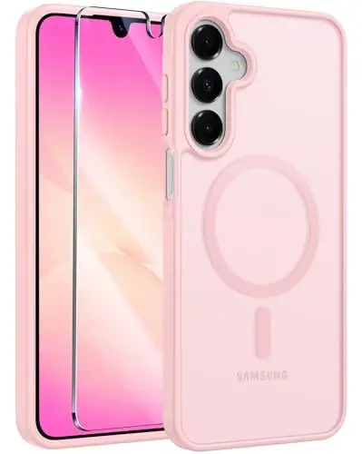 FNTCASE for Galaxy A26 5G Telefon G‘ilof Magnetik Mat Shaffof Harbiy Darajadagi Tomchidan Himoya Uyali Telefon Qopqog‘i - Samsung A26 G‘iloflari Uchun Yupqa Bardoshli Zarbga Chidamli Himoya - Och Pushti 