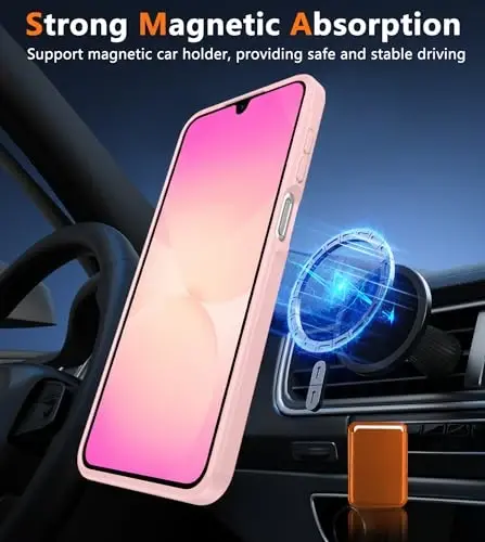 FNTCASE for Galaxy A26 5G Telefon G‘ilof Magnetik Mat Shaffof Harbiy Darajadagi Tomchidan Himoya Uyali Telefon Qopqog‘i - Samsung A26 G‘iloflari Uchun Yupqa Bardoshli Zarbga Chidamli Himoya - Och Pushti - 4