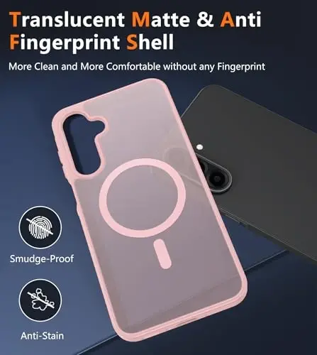 FNTCASE for Galaxy A26 5G Telefon G‘ilof Magnetik Mat Shaffof Harbiy Darajadagi Tomchidan Himoya Uyali Telefon Qopqog‘i - Samsung A26 G‘iloflari Uchun Yupqa Bardoshli Zarbga Chidamli Himoya - Och Pushti - 5