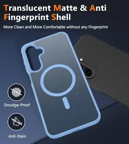 FNTCASE for Galaxy A26 5G Telefon G‘ilofi: Magnitli Mat Yarim Shaffof Harbiy Darajadagi Tushishdan Himoya Qiluvchi Uyali Aloqa Telefon Qopqog'i - Yupqa Mustahkam Bardoshli Zarbga Qarshi Himoya Samsung A26 G'iloflari uchun - Och Ko'k - 5
