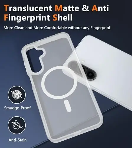 FNTCASE for Galaxy A26 5G Telefon G'ilofkasi: Magnitli Mat Yarim Shaffof Harbiy Darajadagi Tomchidan Himoya Qiluvchi Uyali Aloqa Telefonining Qopqog'i - Yupqa Mustahkam Bardoshli Zarbga Chidamli Himoya Qiluvchi Samsung A26 G'iloflari Uchun - Oq - 5