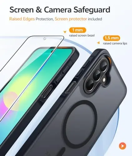 FNTCASE for Galaxy A27 5G Phone Case: for Samsung A27 Cases [Fit for Magsafe] [Screen Protector] Military Grade Drop Protection, Translucent Matte Back, Slim Shockproof Protective Cover - Black - 4