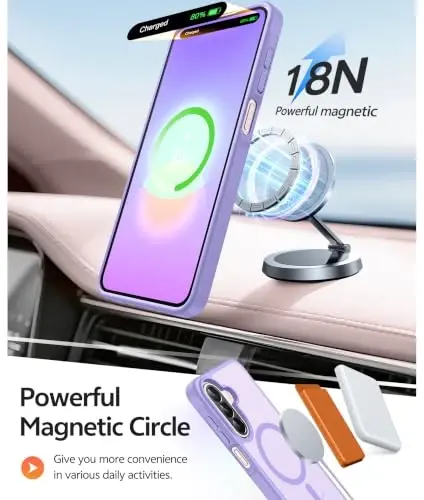 FNTCASE for Galaxy A27 5G Phone Case: for Samsung A27 Cases [Fit for Magsafe] [Screen Protector] Military Grade Drop Protection, Translucent Matte Back, Slim Shockproof Protective Cover - Light Purple - 3