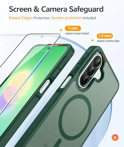 FNTCASE for Galaxy A27 5G Telefon Gʻilofi: Samsung A27 Gʻiloflari uchun [Magsafe uchun mos keladi] [Ekran Himoyachisi] Harbiy darajadagi tushishdan himoya qilish, Yarim shaffof mat Orqa tomon, Yupqa zarbaga chidamli himoya qopqogʻi - Yashil - 4