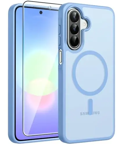 FNTCASE for Galaxy A27 5G Telefon G‘iloflari: Samsung A27 G‘iloflari uchun [Magsafe uchun mos keladi] [Ekran himoyasi] Harbiy darajadagi tushishdan himoya qilish, Shaffof Mat Orqa, Yupqa zarbaga chidamli himoya qopqog'i - Och ko'k 