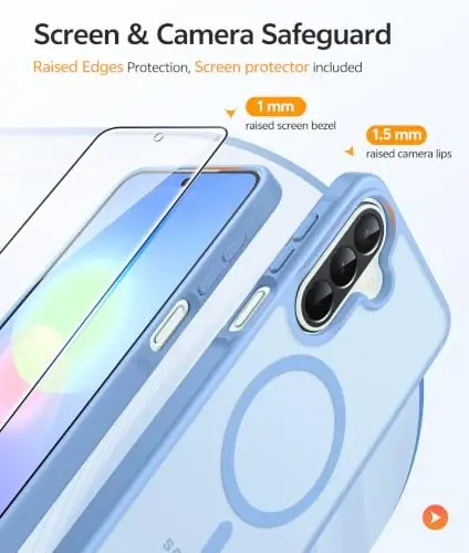 FNTCASE for Galaxy A27 5G Telefon G‘iloflari: Samsung A27 G‘iloflari uchun [Magsafe uchun mos keladi] [Ekran himoyasi] Harbiy darajadagi tushishdan himoya qilish, Shaffof Mat Orqa, Yupqa zarbaga chidamli himoya qopqog'i - Och ko'k - 4