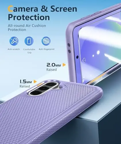FNTCASE for Galaxy A36-5G Phone Case - A56-5G Military Grade Drop Protection, 14ft Drop Tested, Screen Protector Included, Anti-Slip Matte Textured, TPU+PC Dual Layer Shockproof Cover (Light Purple) - 6