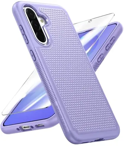 FNTCASE for Galaxy A36-5G Phone Case - A56-5G Military Grade Drop Protection, 14ft Drop Tested, Screen Protector Included, Anti-Slip Matte Textured, TPU+PC Dual Layer Shockproof Cover (Light Purple) - 1