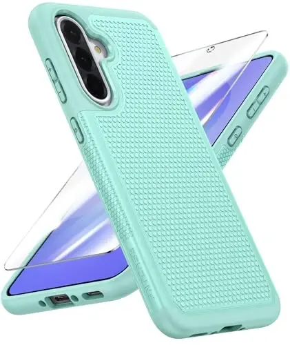 FNTCASE for Galaxy A36-5G Phone Case - A56-5G Military Grade Drop Protection, 14ft Drop Tested, Screen Protector Included, Anti-Slip Matte Textured, TPU+PC Dual Layer Shockproof Cover (Mint Green) - 1