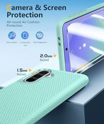 FNTCASE for Galaxy A36-5G Phone Case: Samsung Dual Layer Non Slip Cover | With Screen Protector, Military Grade Shockproof Drop Protection, Matte Textured Protective Cases for Daily Use, Mint Green 