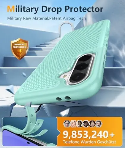 FNTCASE for Galaxy A36-5G Phone Case - A56-5G Military Grade Drop Protection, 14ft Drop Tested, Screen Protector Included, Anti-Slip Matte Textured, TPU+PC Dual Layer Shockproof Cover (Mint Green) - 4