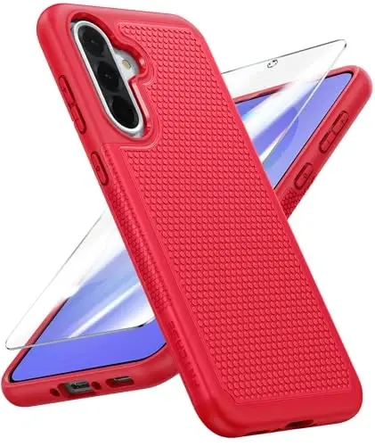 FNTCASE for Galaxy A36-5G Phone Case - A56-5G Military Grade Drop Protection, 14ft Drop Tested, Screen Protector Included, Anti-Slip Matte Textured, TPU+PC Dual Layer Shockproof Cover (Red) - FNTCASE
