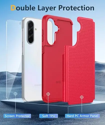 FNTCASE for Galaxy A36-5G Phone Case - A56-5G Military Grade Drop Protection, 14ft Drop Tested, Screen Protector Included, Anti-Slip Matte Textured, TPU+PC Dual Layer Shockproof Cover (Red) - 3