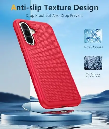FNTCASE for Galaxy A36-5G Phone Case - A56-5G Military Grade Drop Protection, 14ft Drop Tested, Screen Protector Included, Anti-Slip Matte Textured, TPU+PC Dual Layer Shockproof Cover (Red) - 5