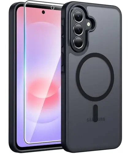 FNTCASE for Galaxy A37 5G Phone Case: Samsung A36 5G Case [Compatible with Magsafe] Matte Translucent [Screen Protector] Military Grade Protection for Samsung A37 & A36 Cases - Black 