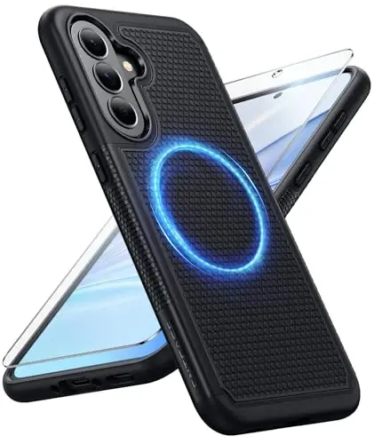FNTCASE for Galaxy A37-5G Phone Case: Samsung Magnetic Cover [Fit for Magsafe] with Screen Protector, Anti-Slip Matte Textured, TPU+PC Dual Layer Shockproof, Military Grade Drop Protection (Black) - FNTCASE