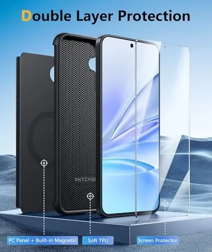 FNTCASE for Galaxy A37-5G Phone Case: Samsung Magnetic Cover [Fit for Magsafe] with Screen Protector, Anti-Slip Matte Textured, TPU+PC Dual Layer Shockproof, Military Grade Drop Protection (Black) - 3